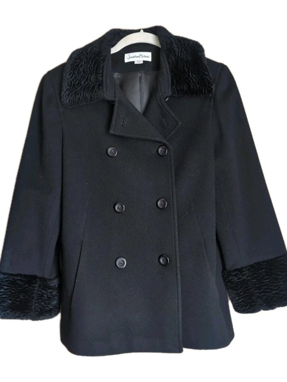 Jonathan Michael Lambswool Pea Coat 10 Black Quiet Luxury Old Money Goth Glam
